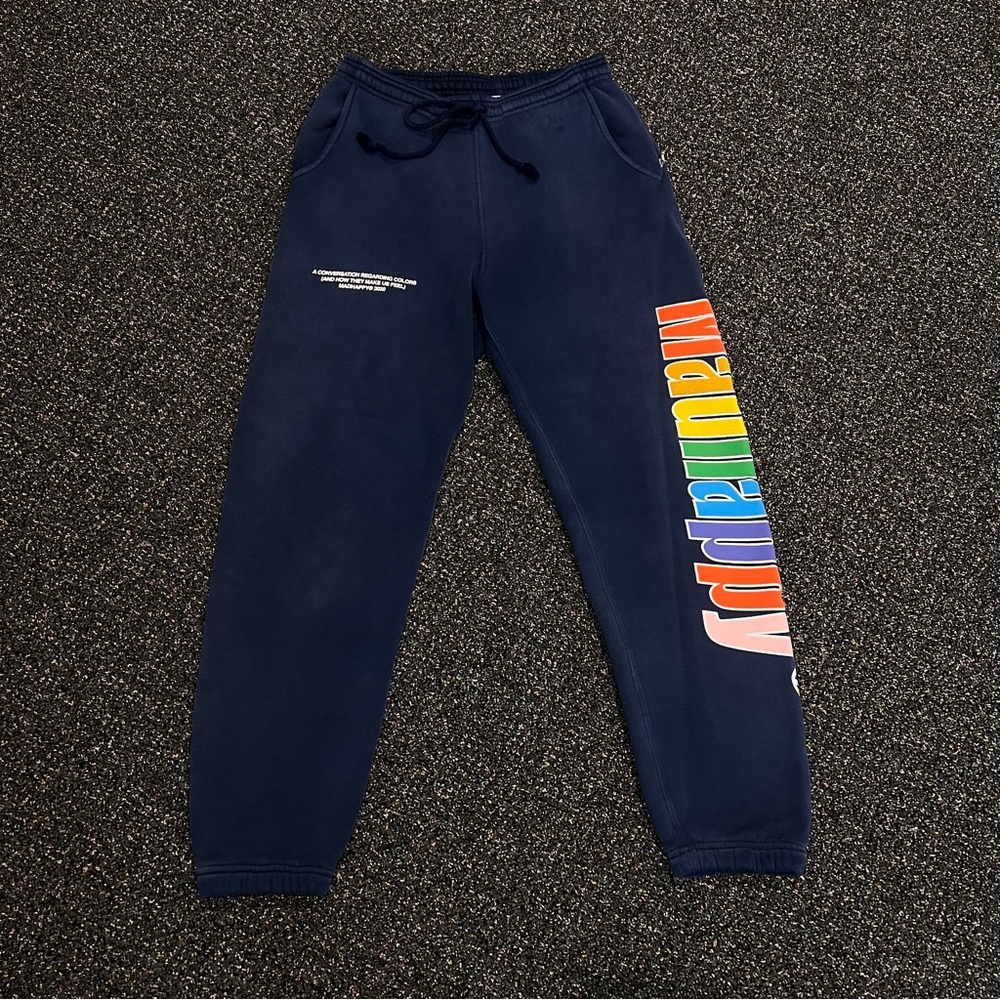 RARE 2020 MADHAPPY navy blue sweatpants with rainbow letters size XS